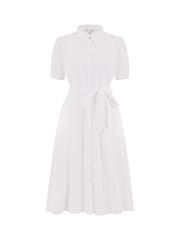 Yumi White 100% Cotton Broderie Anglaise Midi Shirt Dress - Image 5 of 5