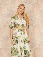 Yumi Green Broderie Anglaise Midi 100% Cotton Shirt Dress - Image 1 of 5