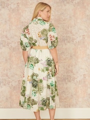Yumi Green Broderie Anglaise Midi 100% Cotton Shirt Dress - Image 4 of 5