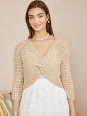 Yumi Cream 100% Cotton Crochet Knitted Top - Image 1 of 4