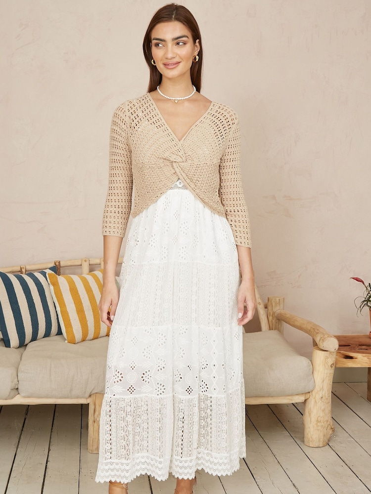Yumi Cream 100% Cotton Crochet Knitted Top - Image 2 of 4