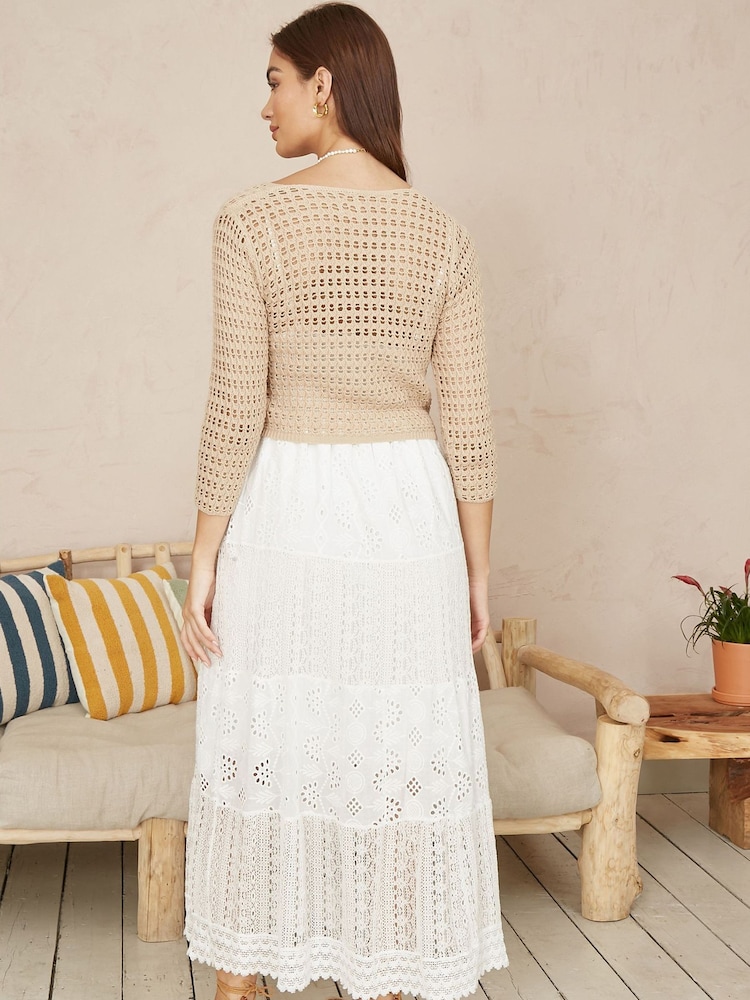 Yumi Cream 100% Cotton Crochet Knitted Top - Image 3 of 4
