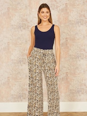 Yumi Brown Animal Print Relaxed Fit Trousers - Image 1 of 3