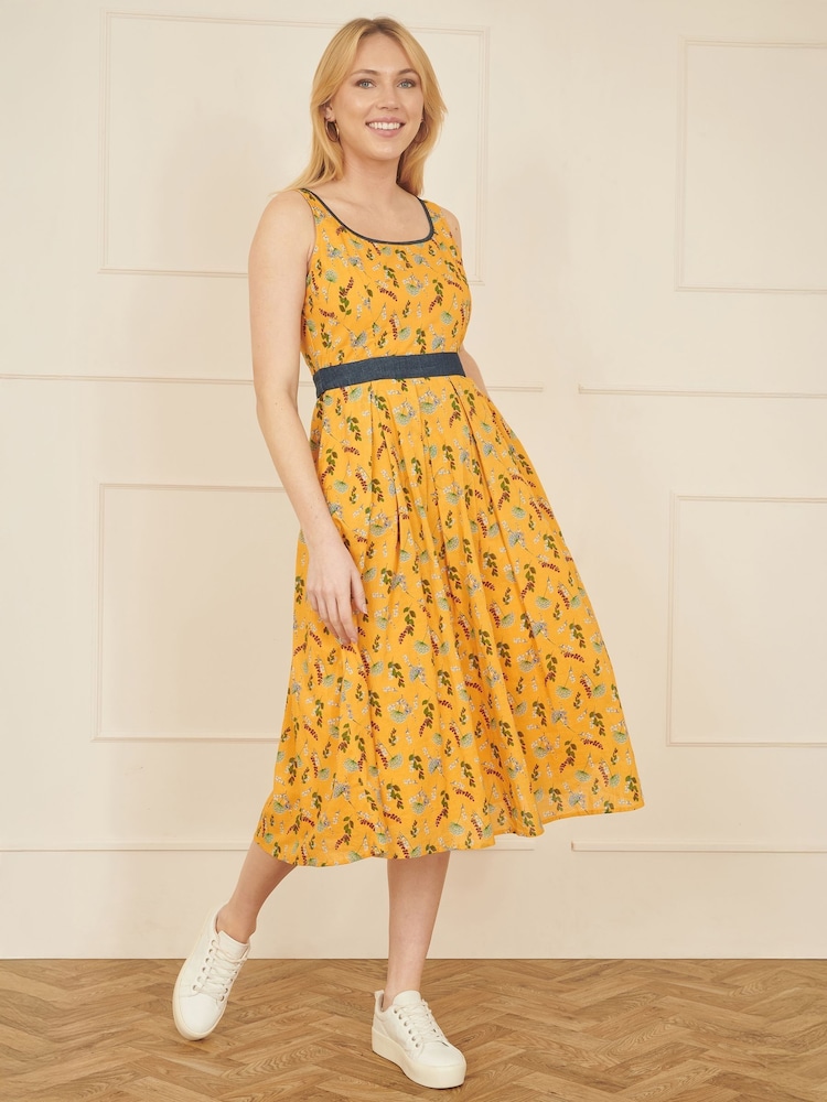 Yumi Floral Print Skater 100% Cotton Dress With Denim Trims - Imagen 2 de 4 Yumi Floral Print Skater 100% Cotton Dress With Denim Trims - Imagen 2 de 4