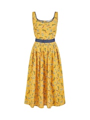 Yumi Yellow Floral Print Skater 100% Cotton Dress With Denim Trims - Image 4 of 4