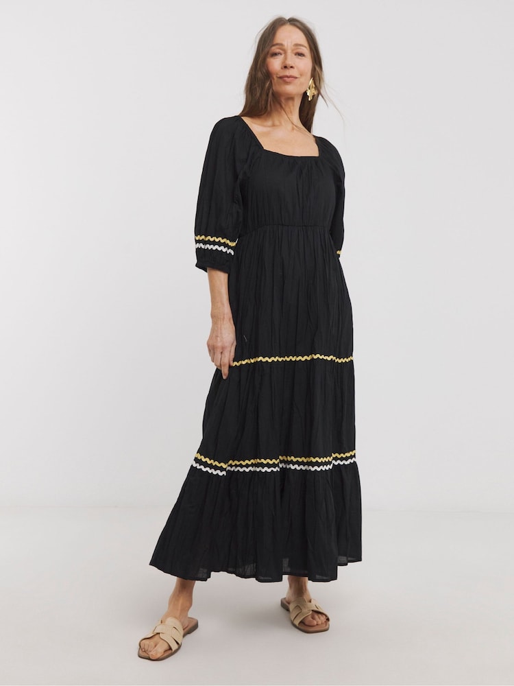 JD Williams Black 100% Cotton Rick Rack Trim Tier Smock Dress - Image 1 of 5 JD Williams Black 100% Cotton Rick Rack Trim Tier Smock Dress - Image 1 of 5