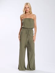 South Beach Green Crinkle Viscose Sheer Strapless Jumpsuit - Image 1 of 5