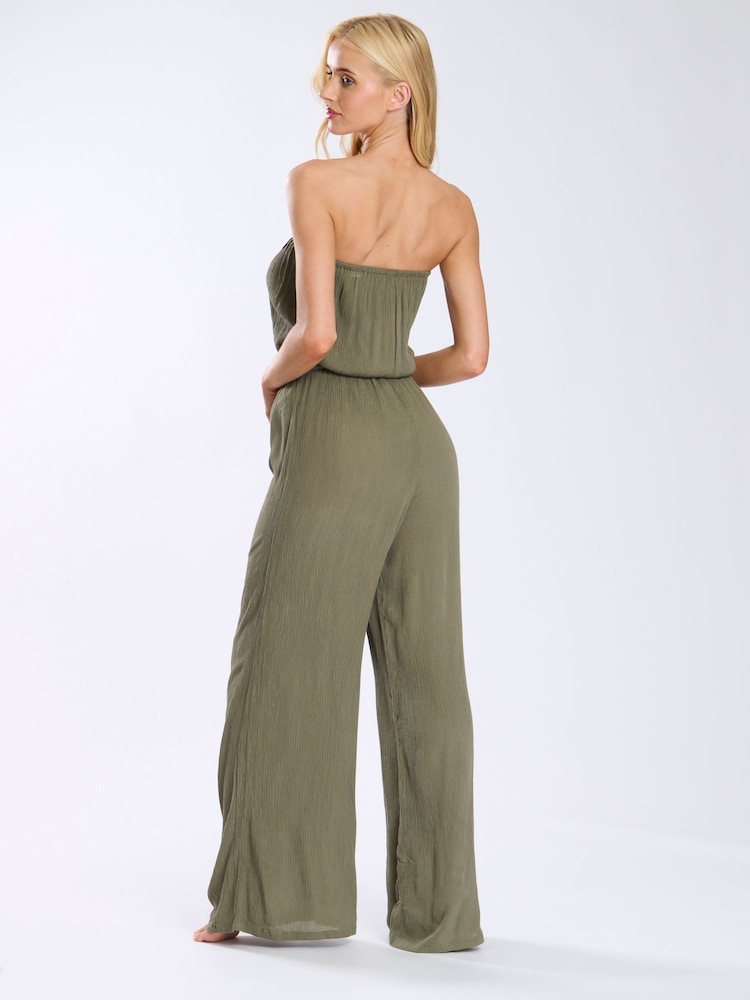 South Beach Green Crinkle Viscose Sheer Strapless Jumpsuit - Image 2 of 5