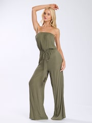South Beach Green Crinkle Viscose Sheer Strapless Jumpsuit - Image 3 of 5