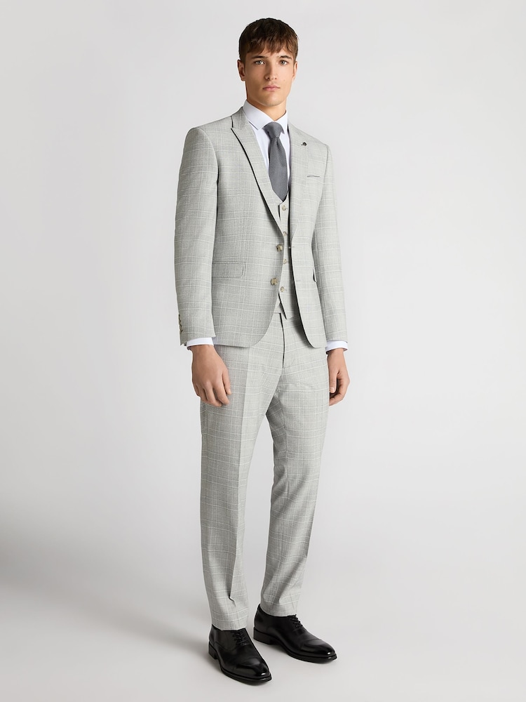 Remus Uomo Grey Slim Fit Checked Stretch Suit Jacket - Image 2 of 5