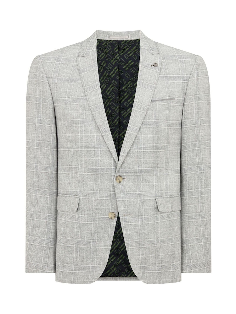 Remus Uomo Grey Slim Fit Checked Stretch Suit Jacket - Image 5 of 5