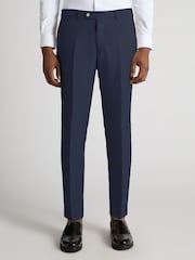 Remus Uomo Blue Slim Leg Linen-Blend Formal Trousers - Image 1 of 4