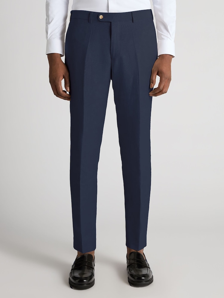 Remus Uomo Blue Slim Leg Linen-Blend Formal Trousers - Image 1 of 4