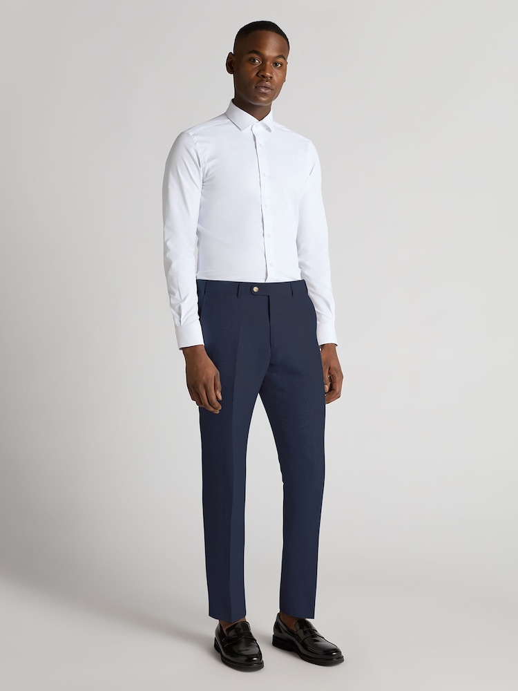 Remus Uomo Blue Slim Leg Linen-Blend Formal Trousers - Image 2 of 4