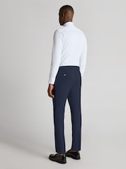 Remus Uomo Blue Slim Leg Linen-Blend Formal Trousers - Image 3 of 4