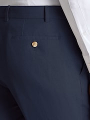 Remus Uomo Blue Slim Leg Linen-Blend Formal Trousers - Image 4 of 4