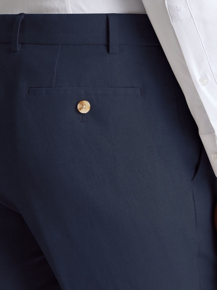 Remus Uomo Blue Slim Leg Linen-Blend Formal Trousers - Image 4 of 4