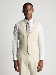 Natural - Remus Uomo Tapered fit LinenBlend Waistcoat - Imagem 1 de 5