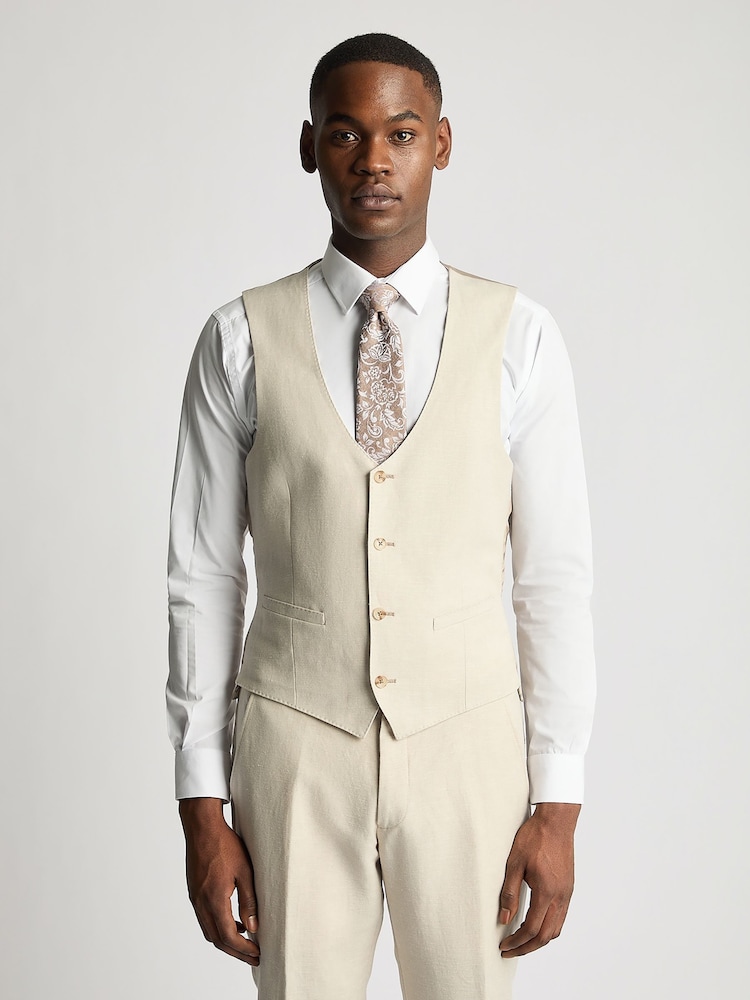 Natural - Remus Uomo Tapered fit LinenBlend Waistcoat - Imagem 1 de 5