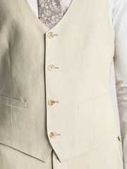 Natural - Remus Uomo Tapered fit LinenBlend Waistcoat - Imagem 4 de 5
