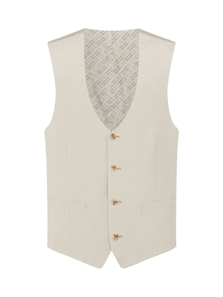 Natural - Remus Uomo Tapered fit LinenBlend Waistcoat - Imagem 5 de 5