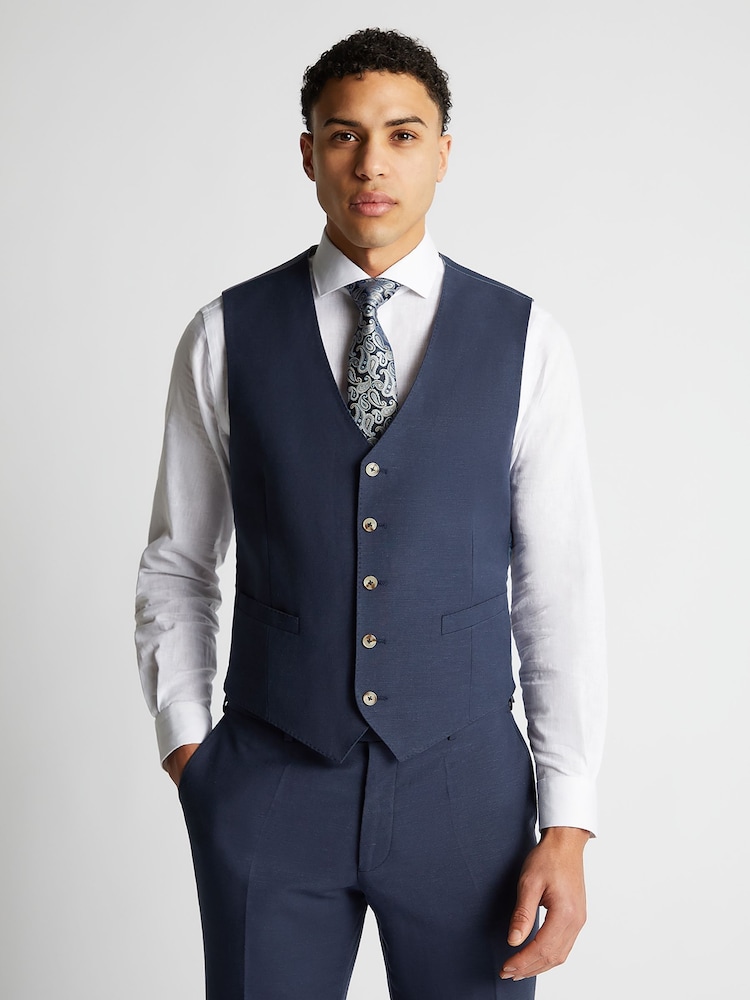 Azul claro - Remus Uomo Tapered fit LinenBlend Waistcoat - Imagem 1 de 5