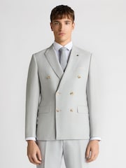 Remus Uomo Grey Double Breasted Slim Fit Double-Breasted Linen-Blend Suit Jacket - Image 1 of 5