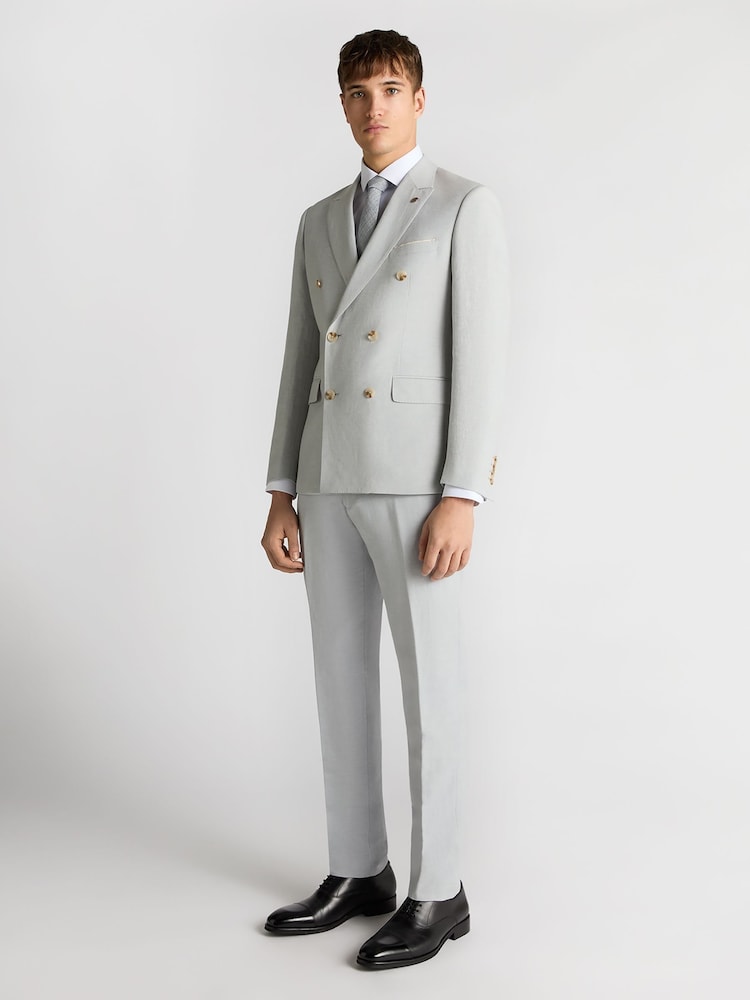 Remus Uomo Grey Double Breasted Slim Fit Double-Breasted Linen-Blend Suit Jacket - Image 2 of 5