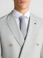 Remus Uomo Grey Double Breasted Slim Fit Double-Breasted Linen-Blend Suit Jacket - Image 4 of 5