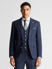 Remus Uomo Navy Blue Tapered Fit Linen-Blend Suit Jacket - Image 1 of 6