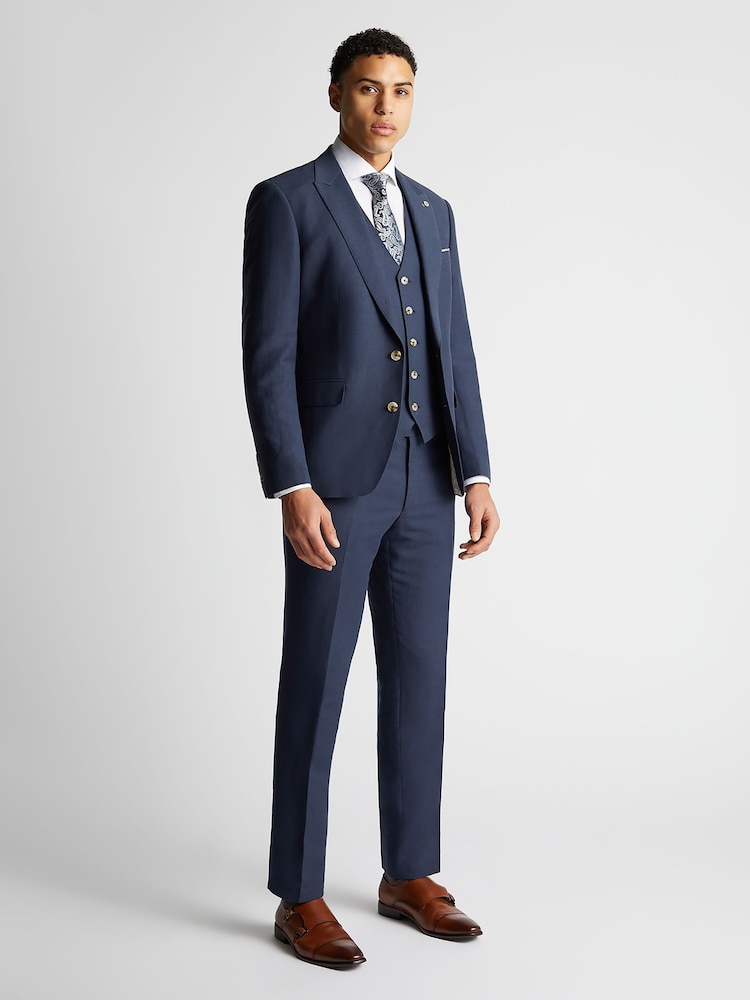 Remus Uomo Navy Blue Tapered Fit Linen-Blend Suit Jacket - Image 2 of 6
