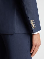 Remus Uomo Navy Blue Tapered Fit Linen-Blend Suit Jacket - Image 5 of 6