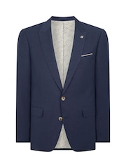 Remus Uomo Navy Blue Tapered Fit Linen-Blend Suit Jacket - Image 6 of 6
