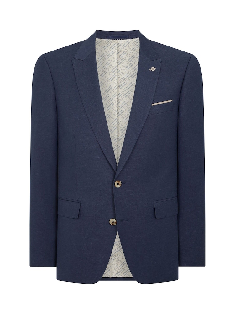 Remus Uomo Navy Blue Tapered Fit Linen-Blend Suit Jacket - Image 6 of 6