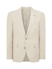 Remus Uomo Cream Tapered Fit Linen-Blend Suit Jacket - Image 5 of 5