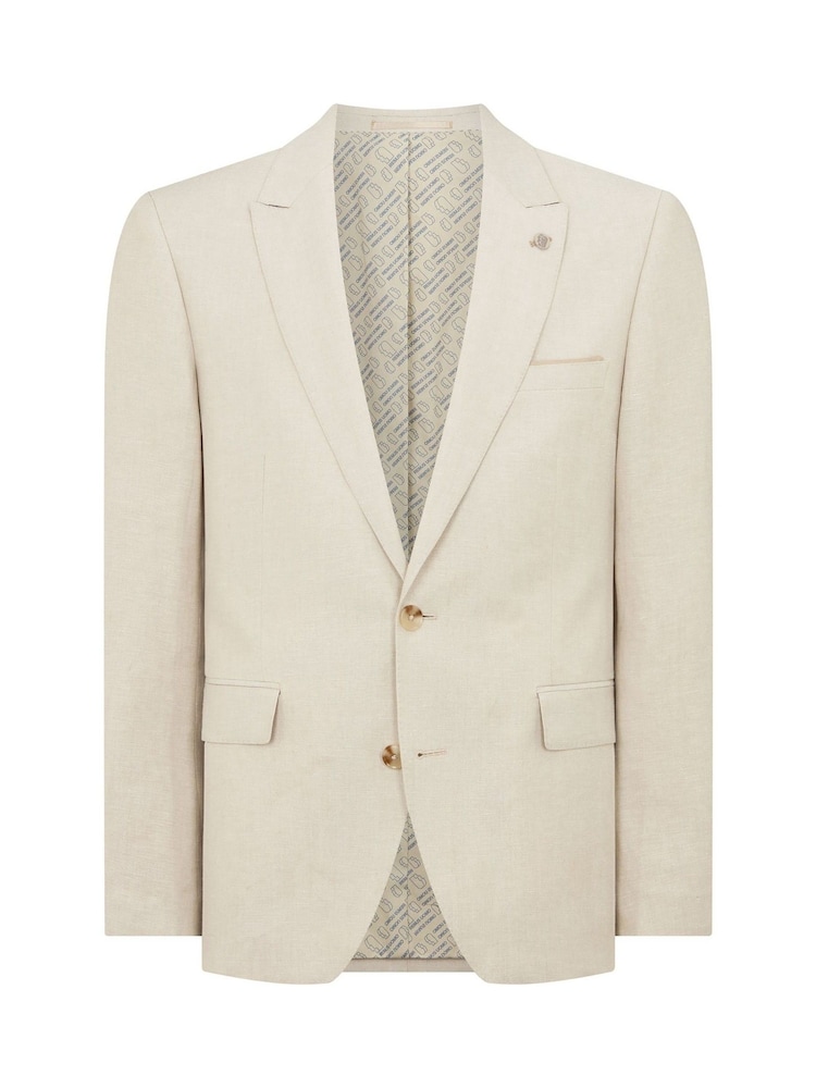 Remus Uomo Cream Tapered Fit Linen-Blend Suit Jacket - Image 5 of 5