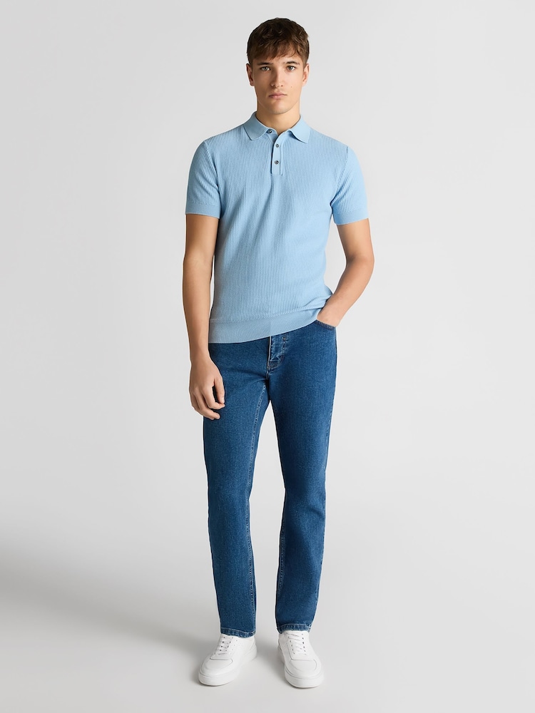 Remus Uomo Blue Slim Fit 100% Cotton Interest Fabric Polo Shirt - Image 2 of 6
