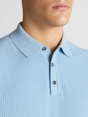 Remus Uomo Blue Slim Fit 100% Cotton Interest Fabric Polo Shirt - Image 5 of 6