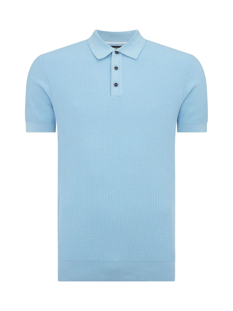 Remus Uomo Blue Slim Fit 100% Cotton Interest Fabric Polo Shirt - Image 6 of 6