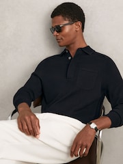 Reiss Navy Clinton Cotton Concealed Placket Polo Shirt - Image 1 of 6