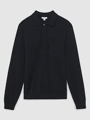 Reiss Navy Clinton Cotton Concealed Placket Polo Shirt - Image 2 of 6
