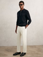 Reiss Navy Clinton Cotton Concealed Placket Polo Shirt - Image 3 of 6