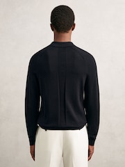 Reiss Navy Clinton Cotton Concealed Placket Polo Shirt - Image 5 of 6