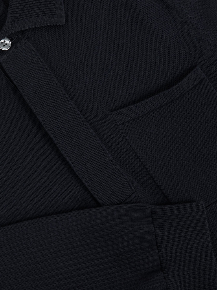 Reiss Navy Clinton Cotton Concealed Placket Polo Shirt - Image 6 of 6