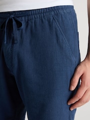 Remus Uomo Blue Slim Fit Cotton-Linen Shorts - Image 4 of 6