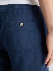 Remus Uomo Blue Slim Fit Cotton-Linen Shorts - Image 5 of 6