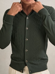 Reiss Forest Green Gideon Wool V-Stitch Button-Through Cardigan - Image 1 of 5