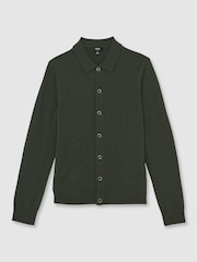Reiss Forest Green Gideon Wool V-Stitch Button-Through Cardigan - Image 2 of 5