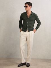 Reiss Forest Green Gideon Wool V-Stitch Button-Through Cardigan - Image 3 of 5