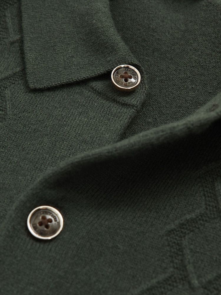 Reiss Forest Green Gideon Wool V-Stitch Button-Through Cardigan - Image 5 of 5